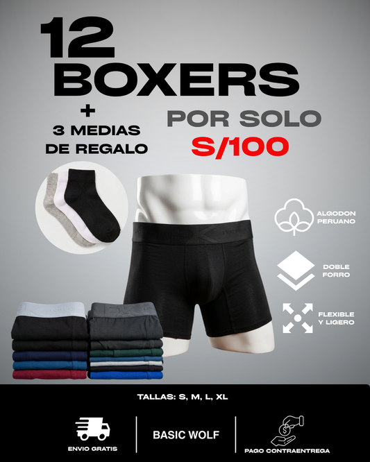12 Boxers + 3 Pares de Medias GRATIS