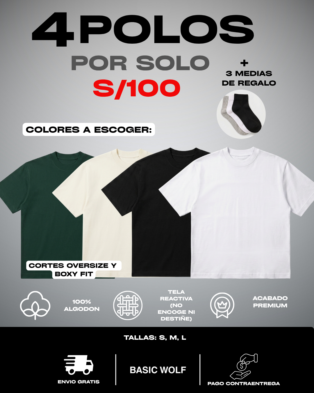 4 Polos + 3 Medias de Regalo a S/100