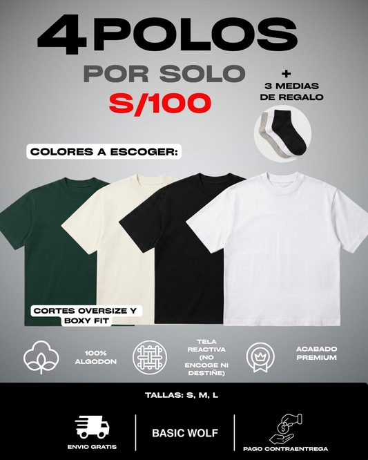 4 Polos + 3 Medias de Regalo a S/100
