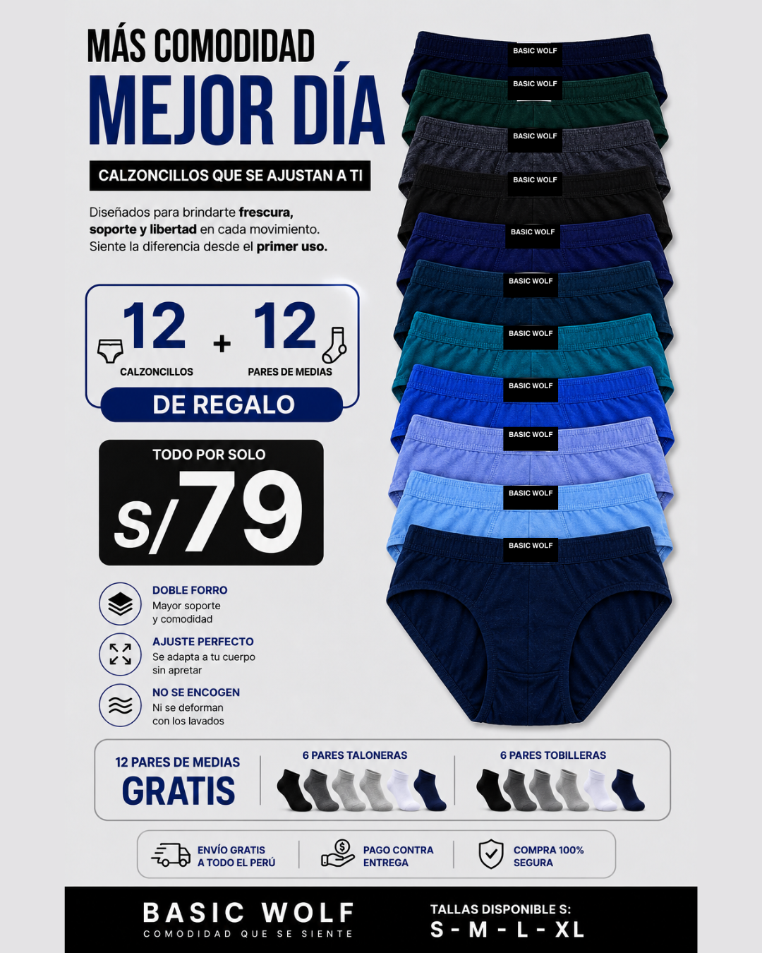 PACK 12 CALZONCILLOS + 12 PARES DE MEDIAS DE REGALO